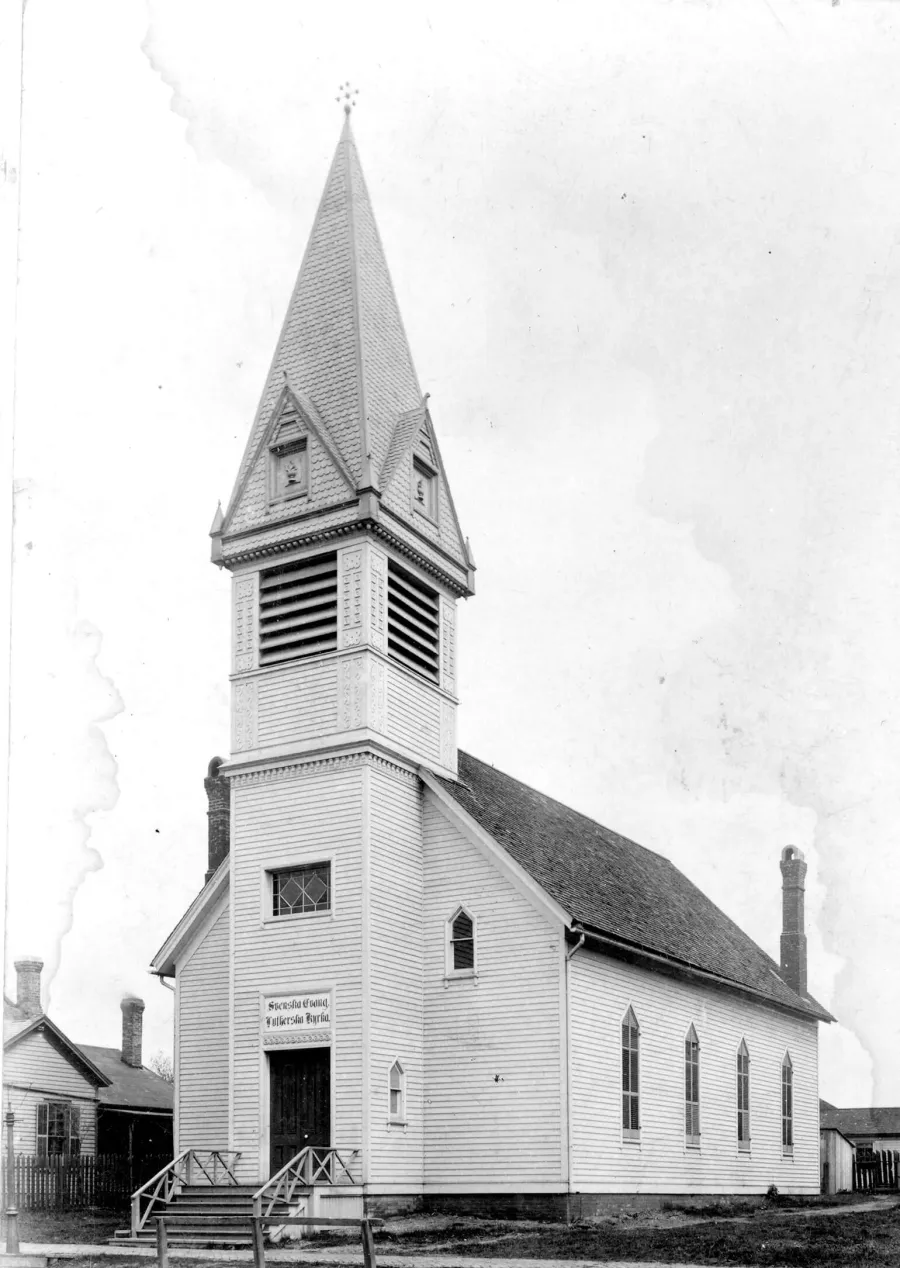 Though not in Stevensonville, the Swedish Evangelical Lutheran Church was very important to the Swedish community. Founded in 1872 and located at 803 W. Olive Street, services were conducted in Swedish into the early 1920s. Today it survives as St. John's Lutheran Church on Emerson Street.

F. The Larson home was located at 910 W. Olive Street — just around the corner from The Swedish Evangelical Lutheran Church.