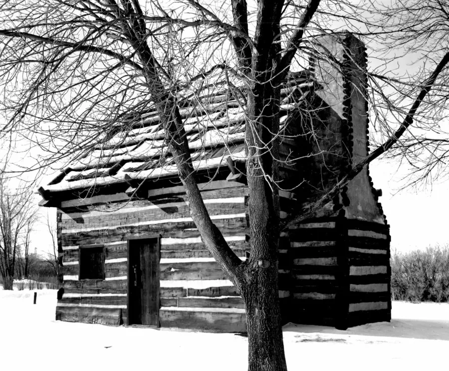 The John Patton Cabin still stands in Lexington, Illinois. It is typical of the cabins built by McLean County’s earliest settlers.