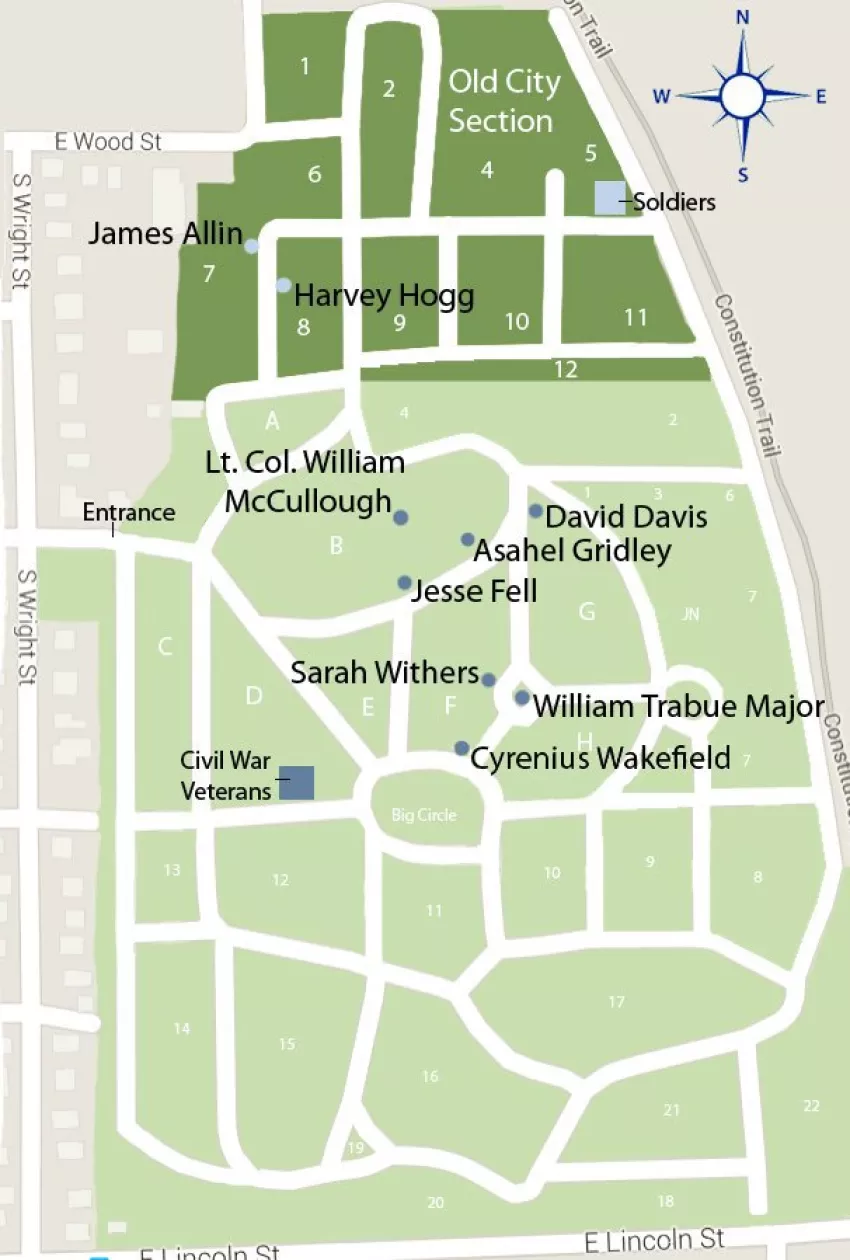 map of evergreen cemetery