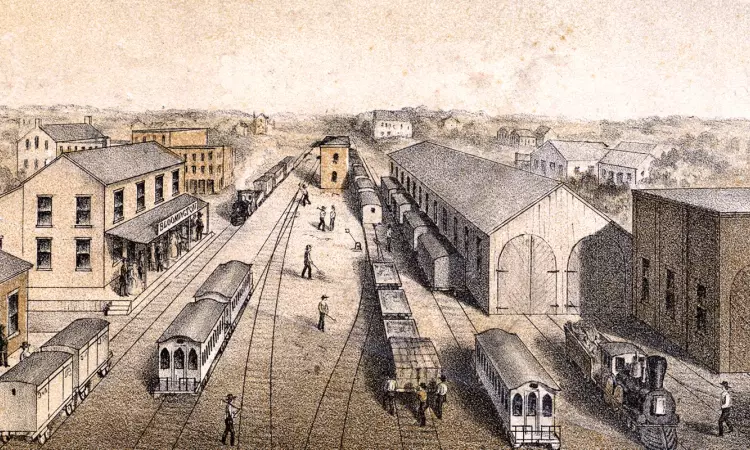 The Illinois Central Railroad depot , circa 1860.